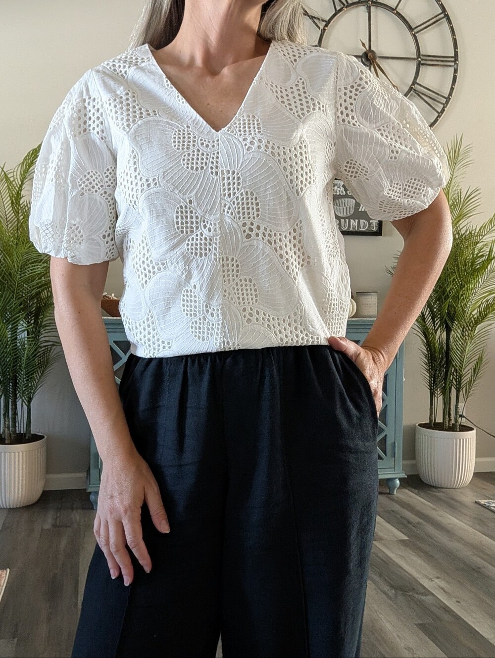 MILLY white cotton eyelet top S